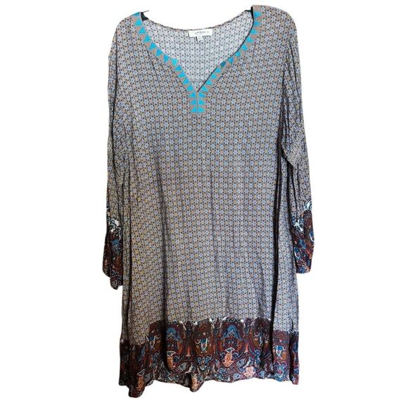 UMGEE Tunic Top Womens 1XL Multicolor Boho Print V Neck Blouse - Picture 1 of 8